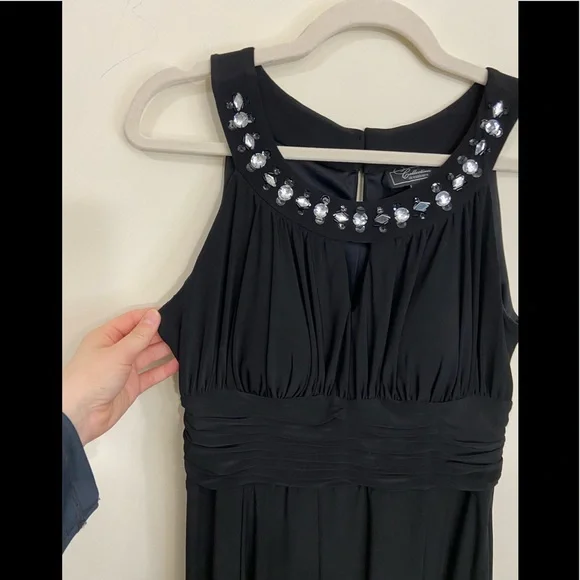 Dressbarn Collection Women's Size 10 Black Dress Jewleled Neckline Sleeveless - Picture 5 of 13
